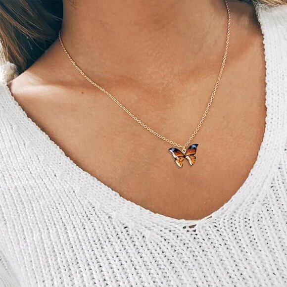 ❤️3/$10❤️Make a Wish Dainty Butterfly Necklaces with Message Cards-Yellow/Orange - Picture 2 of 5